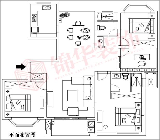 楼盘地址:双湖壹品10#楼 本案设计师:潘妍 原始结构图 平面布置方案 参考效果图 本研发方案由锦华装饰盐城分公司提供,仅供参考,好的设计方案应结合业主个人特定的风格取向、家庭成员、个人品位等多方面沟通后确定,进行合理设计。更多户型解析方案请与锦华设计专家联系。