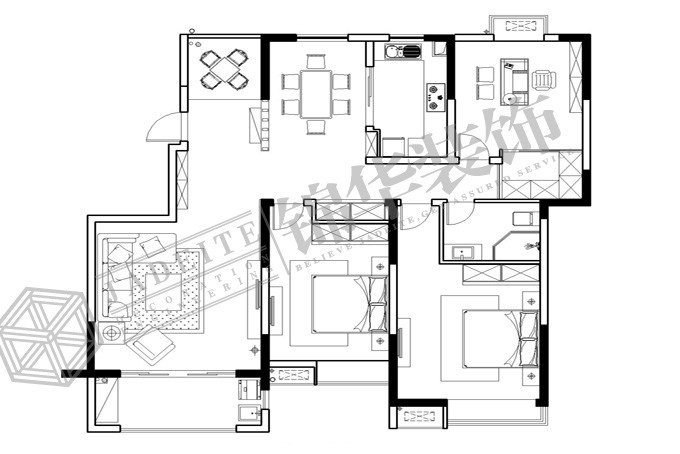 鹽城城中一號公館1#02戶型解析三室兩廳效果圖